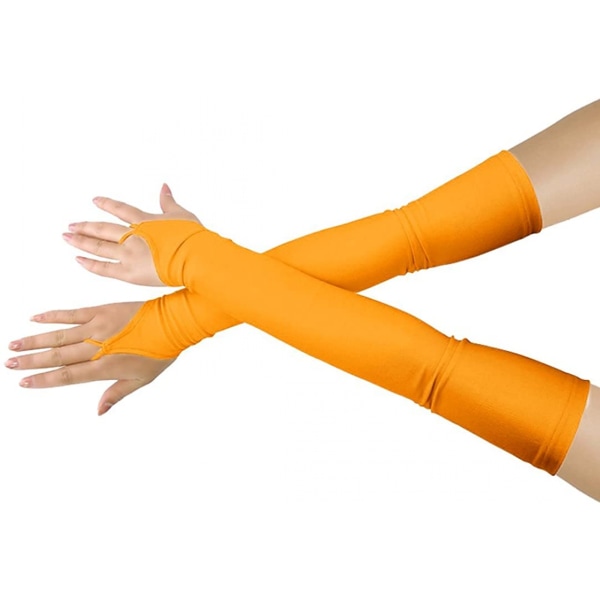 AVEKI Flickor Pojkar Vuxna Stretchy Spandex Fingerless Over Armbow Cosplay Catsuit Opera Långa handskar, orange
