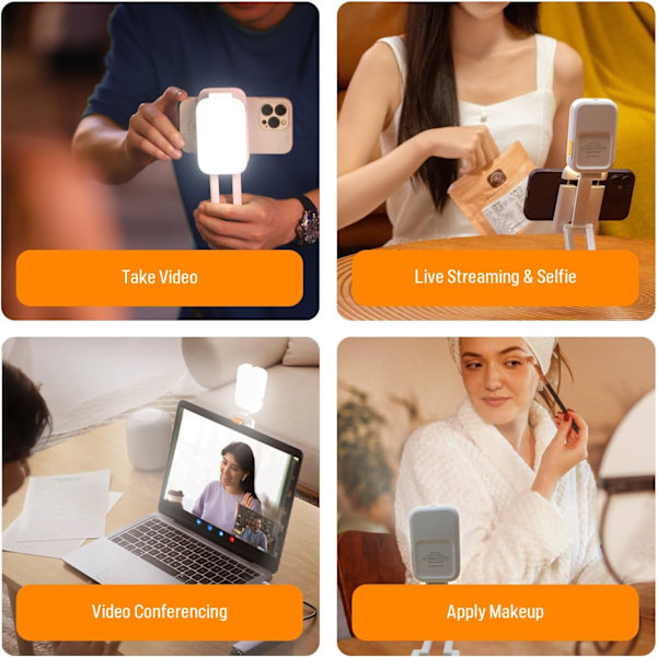Bærbar videokonferencelys til iPhone | Klips til telefoner, kan monteres på tablets, laptops og desktops | Udfyldningslys til selfie, makeup