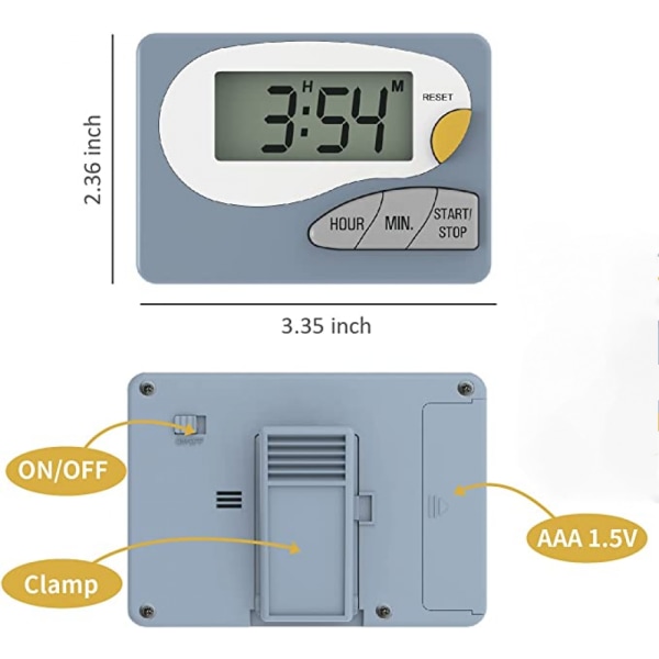 Digital dubbel kökstimer, matlagningstimer, timer med magnetisk baksida, på/av-brytare stoppur (blå)
