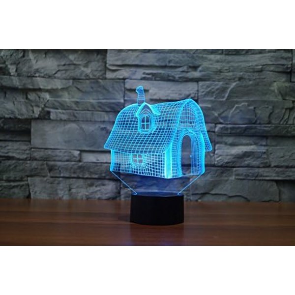 WJ 3D Hus Fjärrkontroll 16 Färg Nattljus Illusion Akryl LED Bordslampa Sänglampa Barn Sovrum Skrivbordsdekor Födelsedagspresenter Leksak för Barn