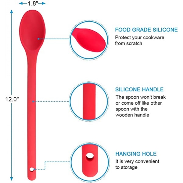 Silikone Non Stick Køkkensæt med 2 Skeer, Bpa-fri, Varmebestandig Madlavningssæt, Bruges Til Omrøring, Røre Og Blanding, Rød