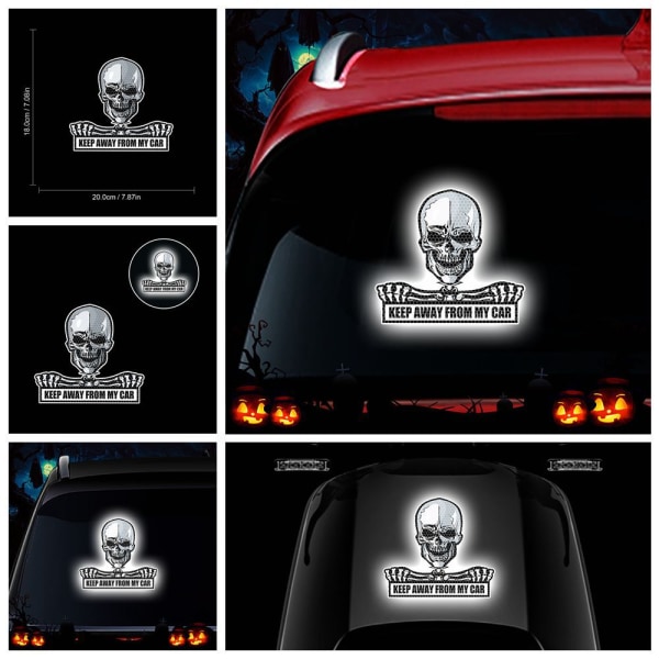 (2-pack) Halloween bilklistermärken personliga dekorativa kristallgitter reflekterande varningsdekaler (skräckskallar)