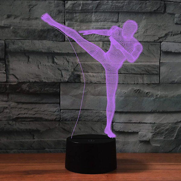 WJ 3D Taekwondo Kaukosäätimellä Varustettu 16-Väriinen Yövalo Illuusio Akryyli LED-Pöytä- ja Yöpöytälamppu Lasten Makuuhuoneen Työpöydän Koristeeksi Syntymäpäivälahjaksi Lapsille