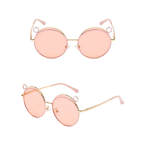 Trend polariserade barnsolglasögon Ny metall tecknad ram Söt Björn Solglasögon Mode---Transparent rosa lakan