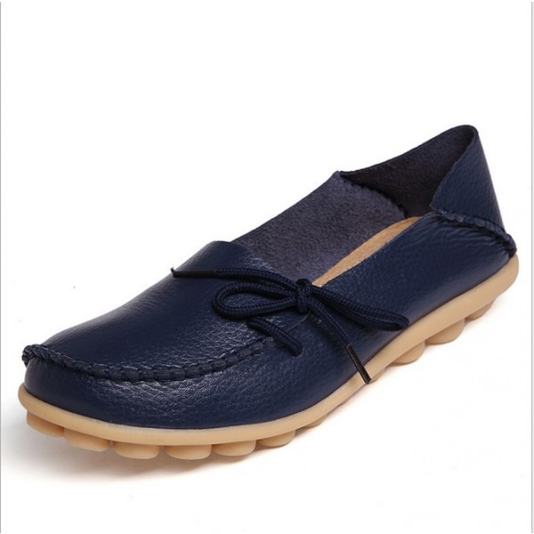 Moccasiner for kvinner, casual slip-on dress moccasiner, komfortable skinnsko for kvinner, utendørs gåflate sko ---- Mørkeblå (størrelse 40)