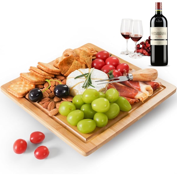 Charcuterie Board Set with Slide-Out Drawer - Small Bamboo Cheese Board for Housewarming, Wedding, Bridal Shower Gifts