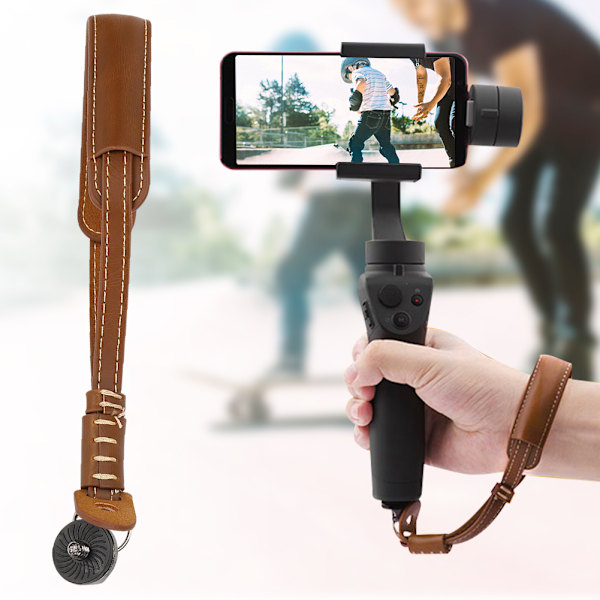 PU-läder Ljusbrun Handhållen Headball-kamera Mobiltelefon Lanyard Hängande Rep Handledssnöre för DJI OSMO Mobile2