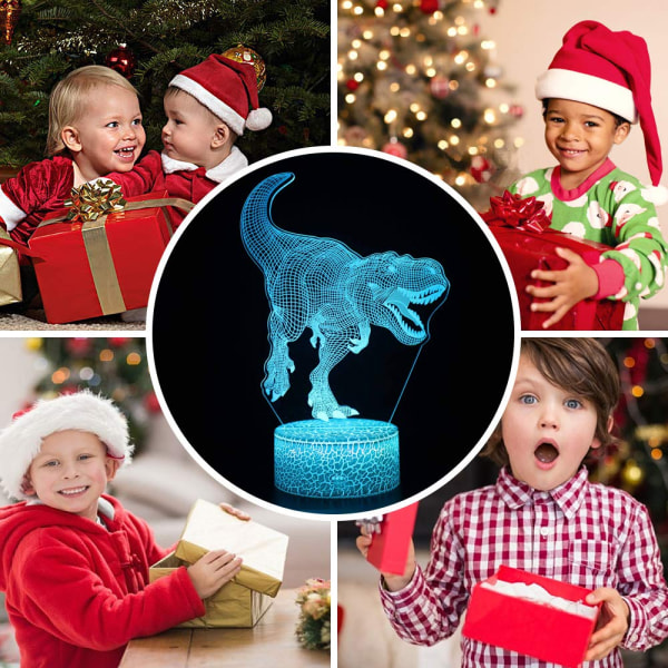 Dinosaur 3D Illusion lampa för pojke Dinosaurie lampa 16 färger med fjärrkontroll Smart Touch Nattlampa Bästa födelsedagspresent för pojke Flicka Barn Ålder