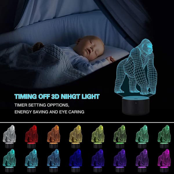 WJ 2-pack uggla 3D-illusionlampa, 3D-gorillalampa
