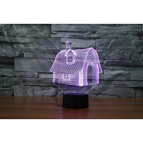 WJ 3D Hus Fjärrkontroll 16 Färg Nattljus Illusion Akryl LED Bordslampa Sänglampa Barn Sovrum Skrivbordsdekor Födelsedagspresenter Leksak för Barn