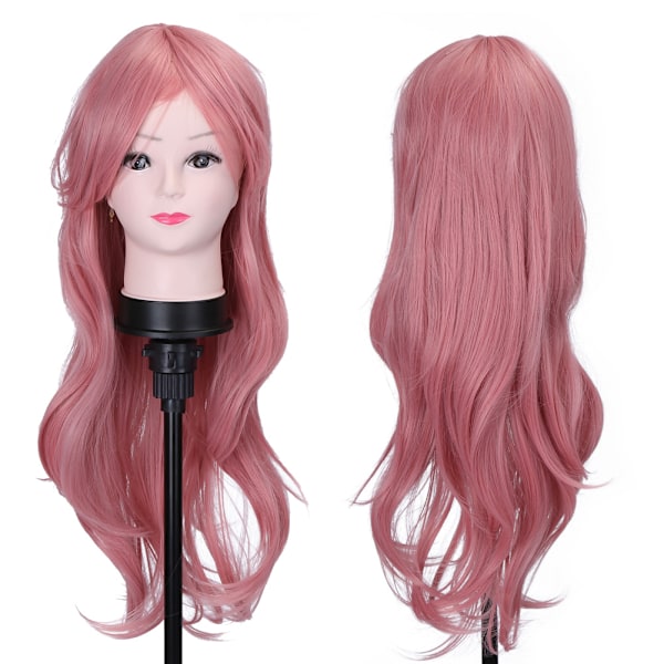 80cm Nytt Mode Kvinnor Flickor Kostym Cosplay Fester Lång Lockig Peruk(Rökrosa)
