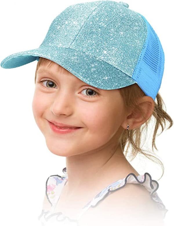 Pigehat med glimmer til piger med høj hestehalehul Visor Cap