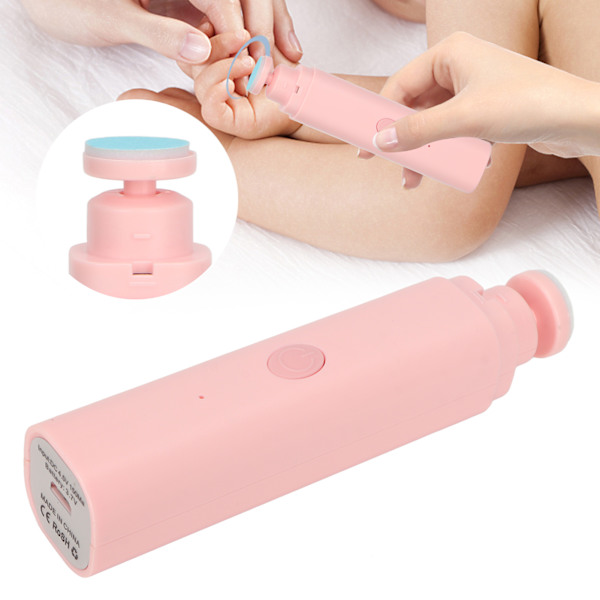 Elektrisk baby negltrimmer med mykt poleringshode, slipehode, baby neglklipper for hjemmet, rosa