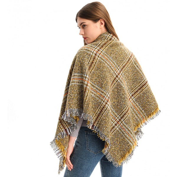 Kvinde Chunky Plaid Tartan Tjekket Blød Børstet Halstørklæde Wrap Kvast Trim (Gul)