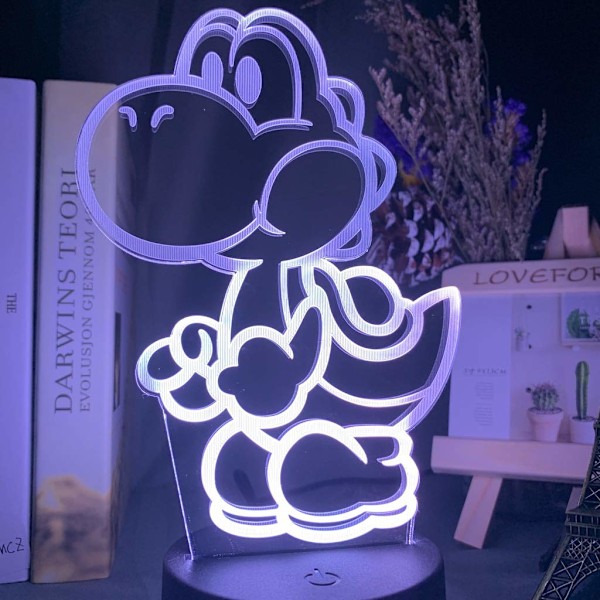 Hnfsliuhao Yoshi Mario 3D LED USB-lampe Tegneseriefigur Super Akryl Nyhet Julbelysning Gave RGB Berøringsfjernkontroll