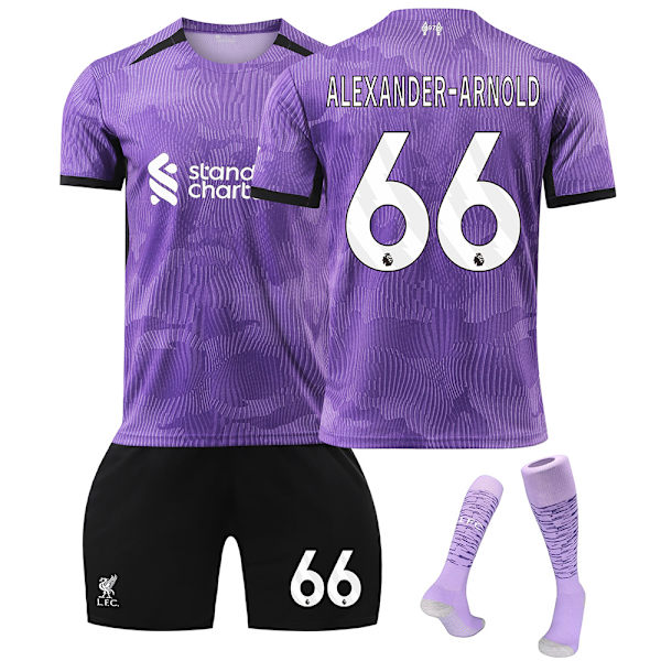 Liverpoolin 2. vieraspelipaidan lasten jalkapallopaita setti sukilla 2023-2024 - Nro 66 A.EXANDER-ARNOLD#L No.66 A.EXANDER-ARNOLD #L