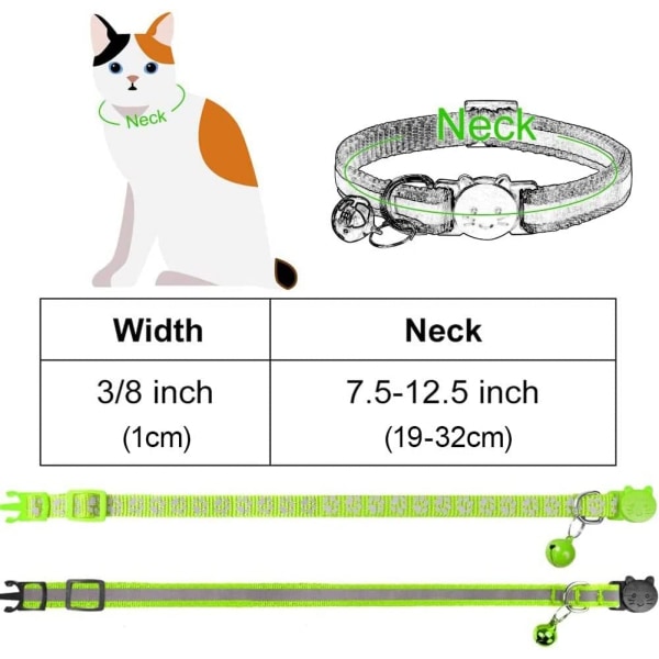 Heijastavat kissanpanta irtoavalla soljella ja kellolla, 2-pakkauksessa tytölle ja pojalle, säädettävissä 7,5-12,5 tuumaa, vihreä