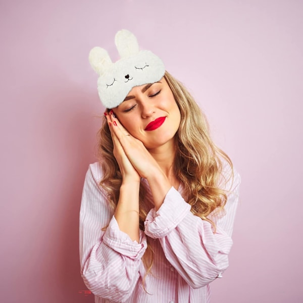 Søt Kanin Søvnmaske, Myk Fluffy Plush Kanin Blindfold Nyhet Søvnmaske Øyendekke for Barn Jenter Gutter Kvinner Menn
