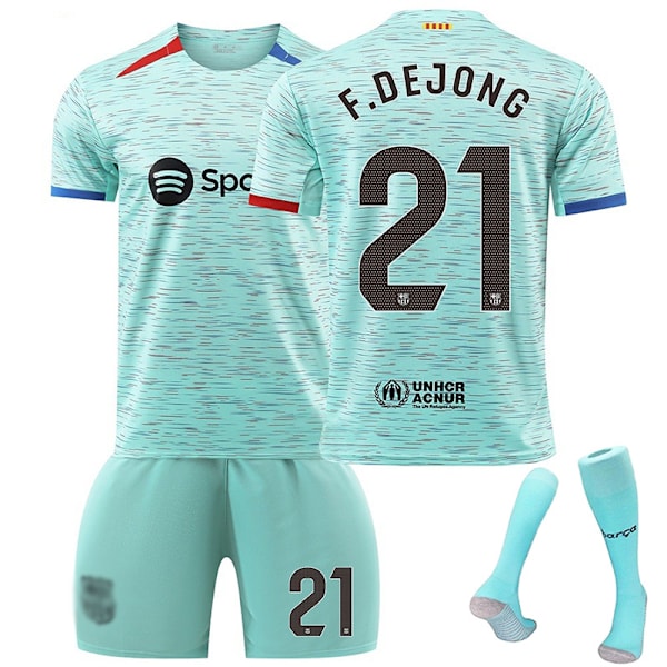 Herr/Barn 2024 Ny Fotboll Aktivkläder FCB #21 F.DEJONG Fotbollströjor Mode Sport T-shirt Grön L No.21