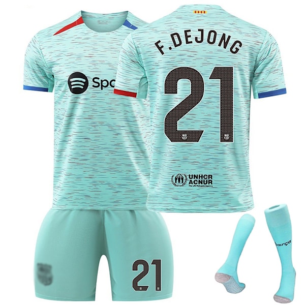 Herre/Børne 2024 Ny Fodbold Aktivtøj FCB #21 F.DEJONG Fodboldtrøjer Fashion Sports T-Shirt Grøn S No.21
