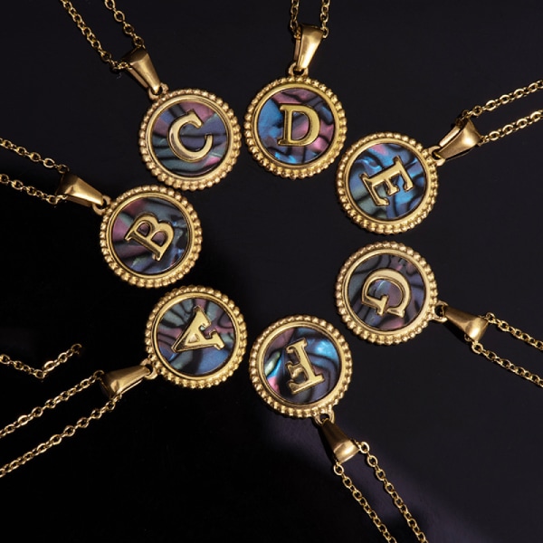 Initialt halsband för kvinnor, 18K guldpläterat brevhalsband, runda guldbrevhänge
