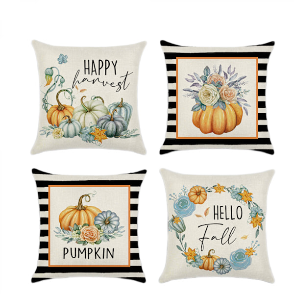 Höst  Kuddfodral Pumpa Säsongens Hösttid Dekorativt Överkast Kuddfodral Kuddfodral Heminredning Fyrkantig 18 x 18 Tum 4-pack（ Höstpumpa C）