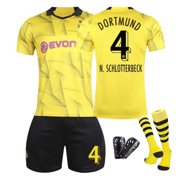 Dortmund Special Edition Børne-/Voksen Fodboldtrøje Sæt med Strømper og Beskyttere 23/24 Sæson 4 N.SCHLOTTERBEDK XS