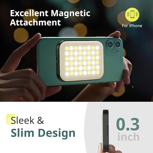 Magneettinen selfievalo, LED-täytevalo yhteensopiva Magsafen, iPhonen, Androidin, iPadin, kannettavan tietokoneen kanssa, selfieihin/valokuvaukseen/TikTokiin/Zoomiin black