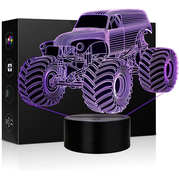 3D Illusion LED-lampe til børn Monster Truck 7 farver Touch Switch bordlampe, til hjemmekontor børneværelse tema Monster Trucks Dekoration