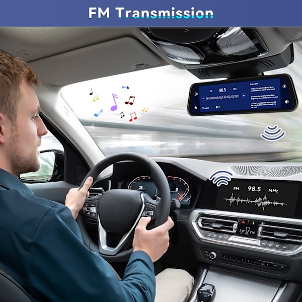 Speil Dash Cam med trådløs Apple CarPlay Android Auto, 1080P Front og bakre Dual Dash Cam for biler, lastebiler, 9,66 '' IPS Touchscree