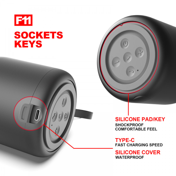 Bärbar Bluetooth högtalare med case, mikrofon, TWS trådlös högtalare för iPhone, Andriod & iOS för resecampingpresent (svart)