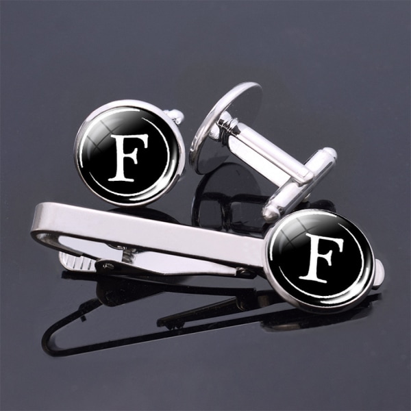 Men Metal Tone Simple Necktie Tie Bar Clasp Clip Best Xmas Gift with Cufflinks (F)