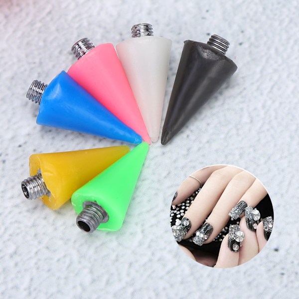 6 st utbytbara akryl prickade pennhuvud strass plockare DIY nagelkonst verktyg 6 st nagel prickade pennhuvud