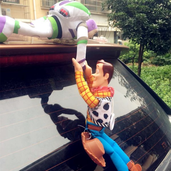 Bil tak dekoration docka bil svans rolig docka bil exteriör dekoration present till far (Buzz rescue Woody (ingen huva))