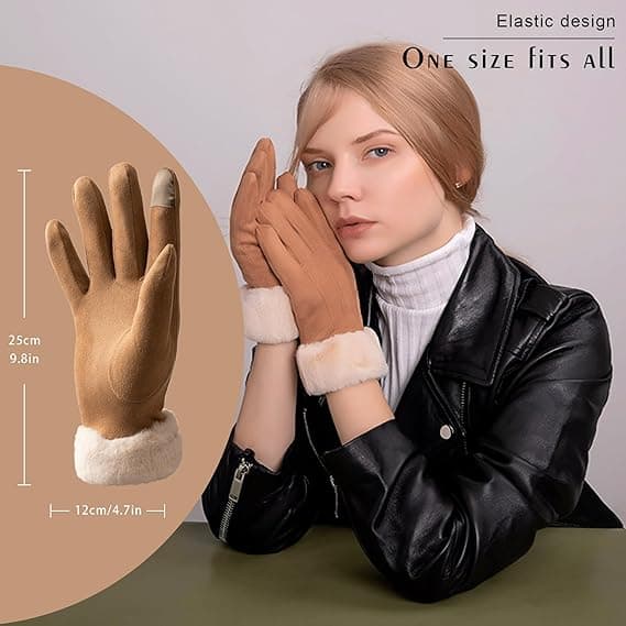 Damer Touchscreen Handsker - Vintervarme Touchscreen Handsker Damer Termiske Handsker Pelsmanchet Fuld Finger Vanter til Kvinder Piger Texti