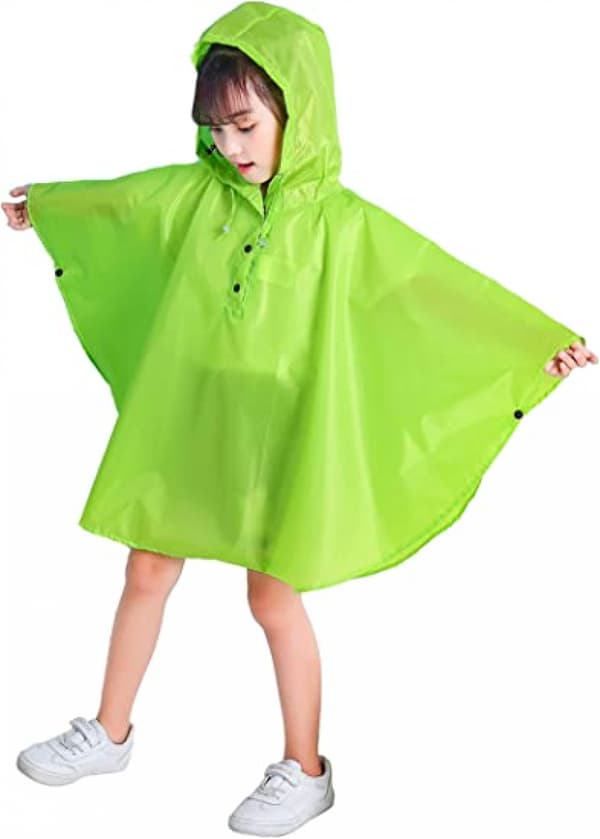 Barn Regn Poncho Huvjacka Regnrock, Gräsgrön, XL