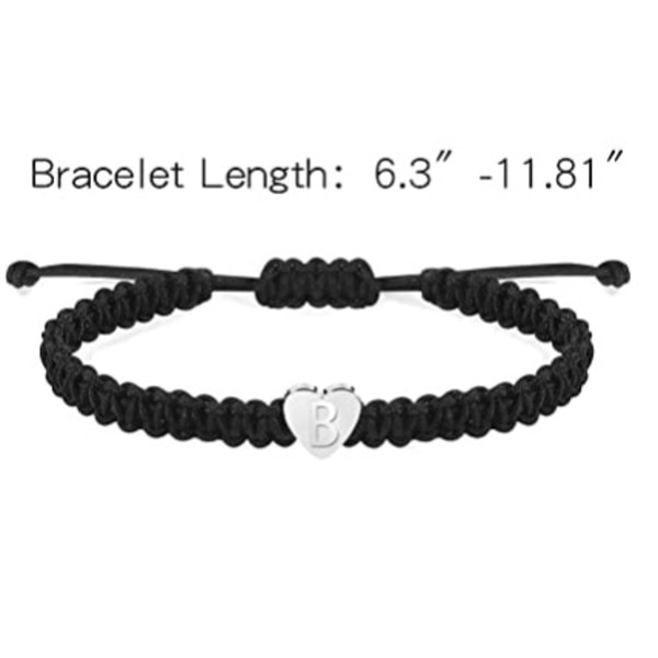 Wekity Hjerte Initial Armbånd til Kvinder Gaver Bogstav Hjerte Charm Armbånd Justerbar Håndlavet Reb Flettet Armbånd til Kvinder Teenagere Piger,B