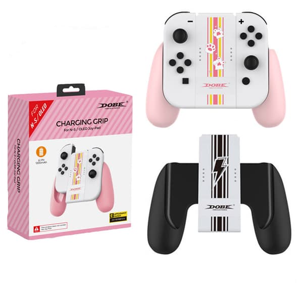 Opladningsgreb Controller til Nintendo Switch & Switch OLED Joy Con Grip Spiltilbehør med Opladningsindikator Pink/Sort