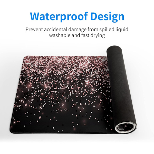 Roseguld Glitter Sort Gaming Mousepad, Udvidet Stor Mouse Mat Skrivebordsunderlag, Skrivebordsunderlag XL Mousepad, 3mm Tyk Lang Skridsikker Gummi