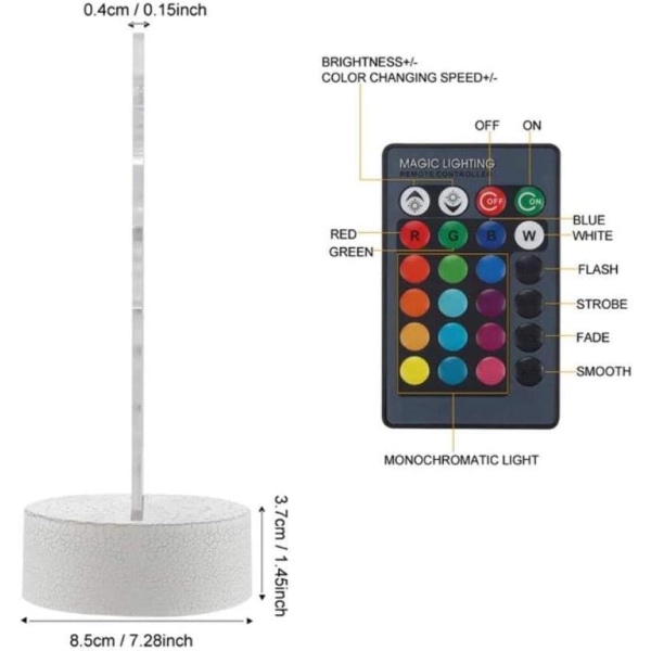 WJ Togform 3D LED USB-lampe 16 farger skiftende stemningsflomlys Feriebelysning Venn Barn