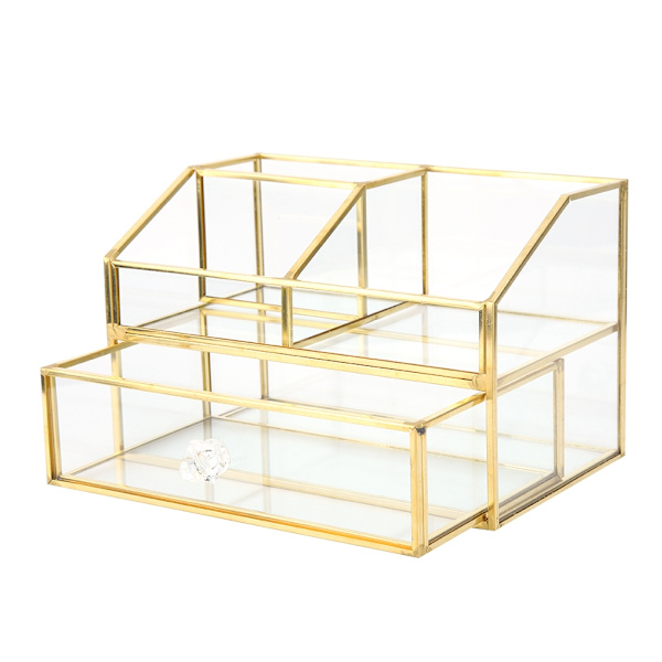 Transparent Glas Skrivbord Nagel Gel Organizer Manikyr Verktyg Förvaringsbehållare