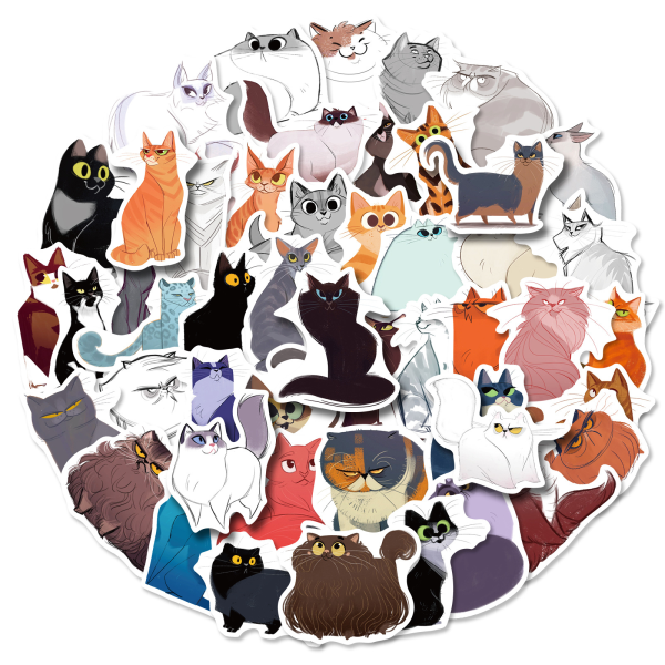 Cute Cat Personality Creative Stickers, set med 50, vattentät och UV-beständig, perfekt för alla dina prylar