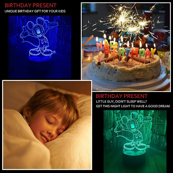 Søt Tegneserie Minnie Mickey Mouse 3D LED Optisk Illusjon Soverom Dekorasjon Bordlampe med Fjernkontroll 7 Farger Skift Dimbar Akryl