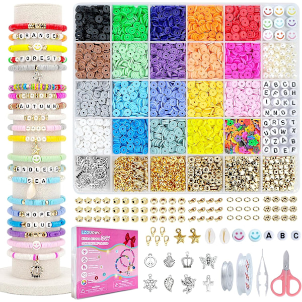 5300 Clay Beads Bracelet Making Aesthetic Kit, Polymer Heishi Preppy Letter Beads for Friendship Bracelet, Pearl Disc Beads Charms f blackby01