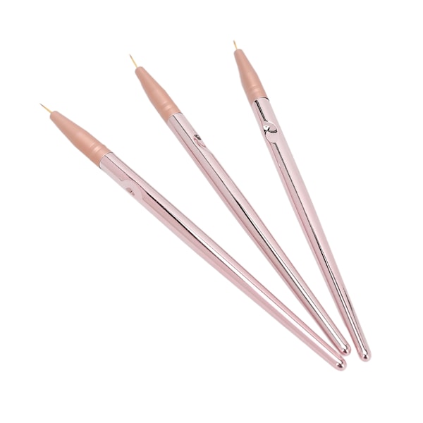 Nagelkonst Liner Pensel Nylon Borst Metall Penntunna Nagel Målnings Penna med Lock för Hemma Nagelsalong Roséguld 3st