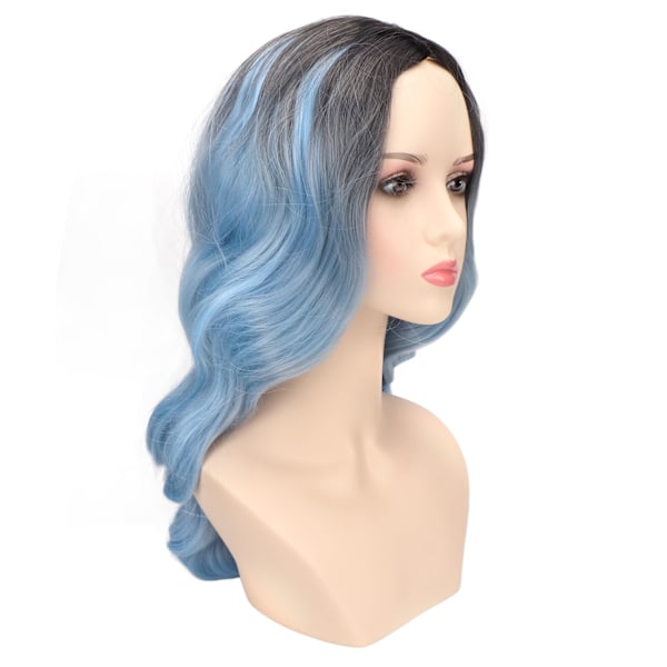 Gradient Blå Peruk Värmebeständig Mittendel Lång Vågig Lockig Peruk Syntetisk Peruk för Dagligt Liv Cosplay Halloween