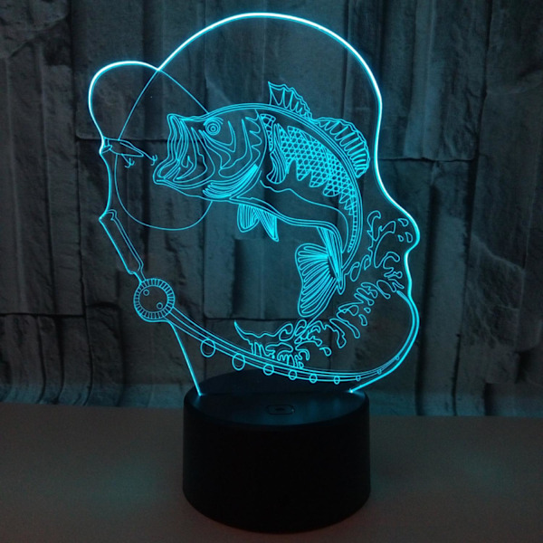 3D Fiskefisk Nattlys Lampe Illusions Nattlys 7 Farge Skiftende Berøring Bryter Bord Skrivebord Dekor Lamper Gave Akryl Flat