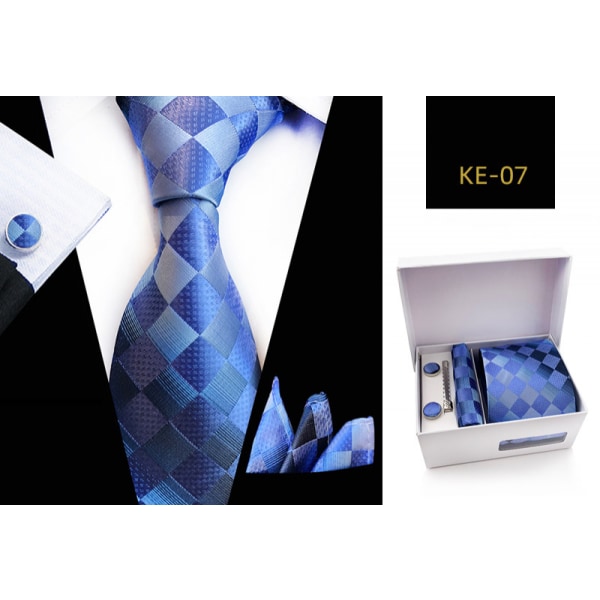 Set för män Silkeslen slips Fyrkantiga fickor Knytklämmor Manschettknappar för män, KE—07