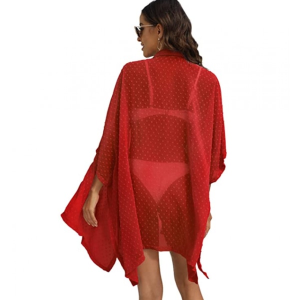 Badkläder för damer med cover Chiffong badkläder Beach Cover Up --- Röd (Storlek L)