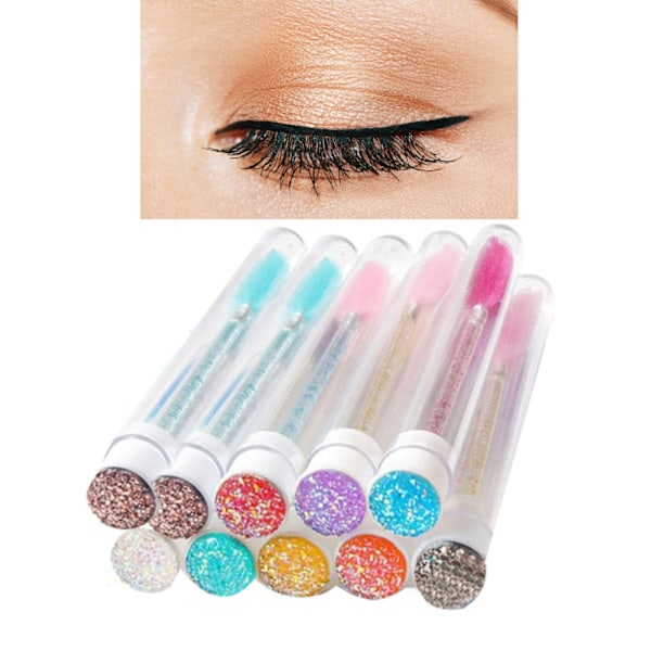 10 st Mascara Wand Tube Set Färgade Rhinestones Justerbara Borsthuvuden Engångs Mascara Borste för Resor